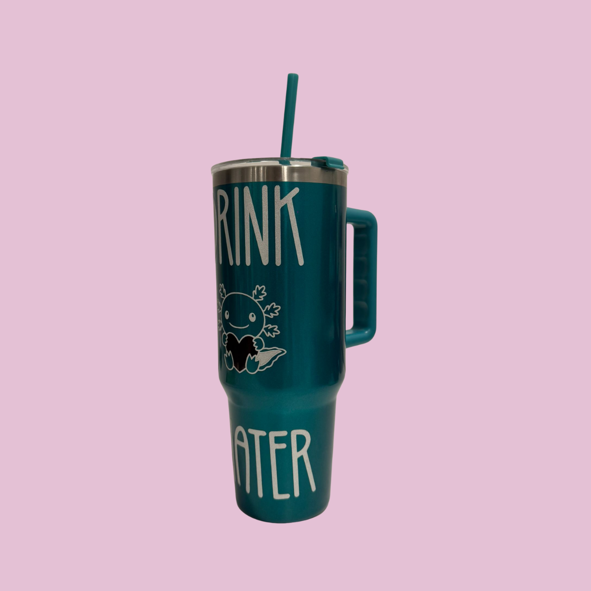 "Drink Axolotl Water" Stainless Steel Tumbler with Straw Tumbler 40 oz - Blue