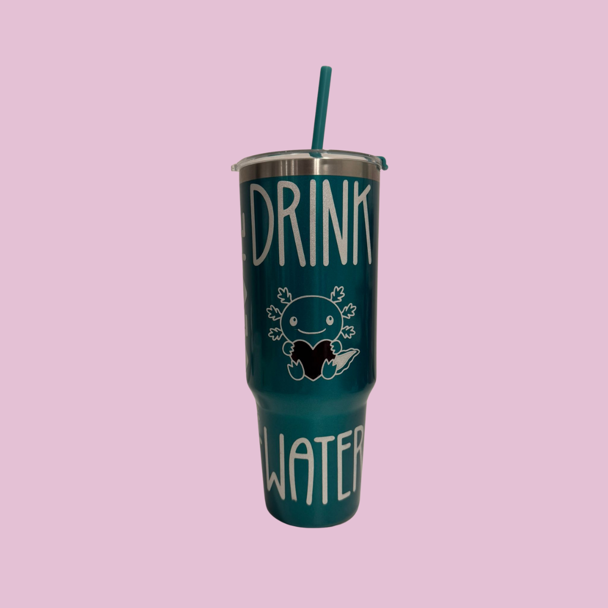 "Drink Axolotl Water" Stainless Steel Tumbler with Straw Tumbler 40 oz - Blue