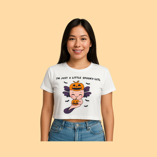 "Just A Little Spooky-lotl" Halloween Crop Top - White