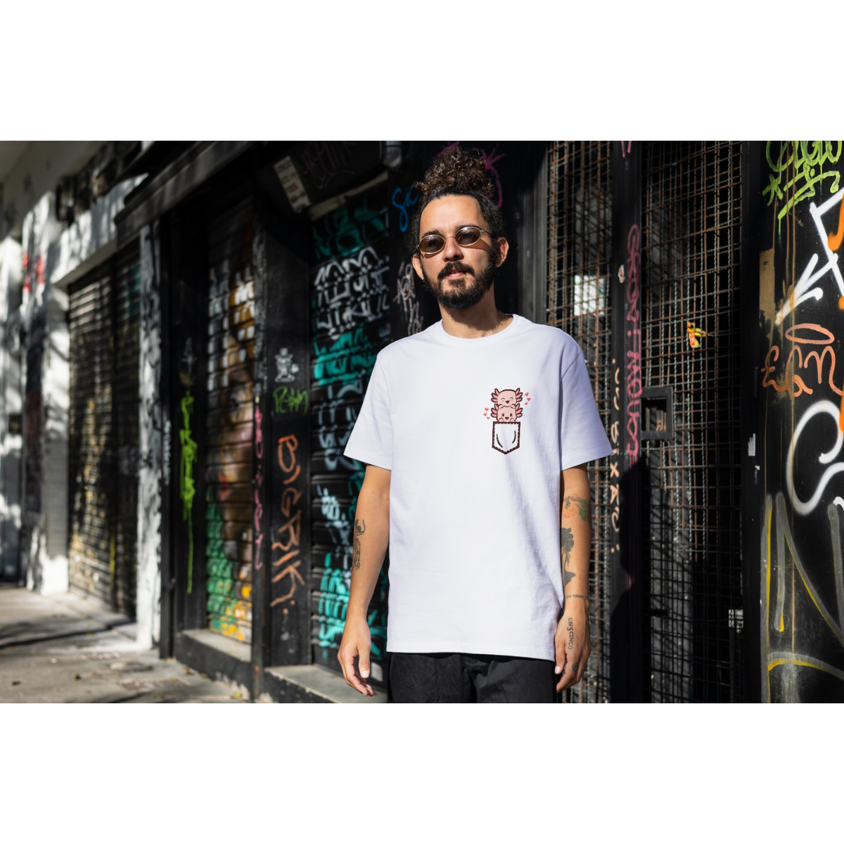 Pocket Pals Axolotl T-Shirt Adult Unisex - White