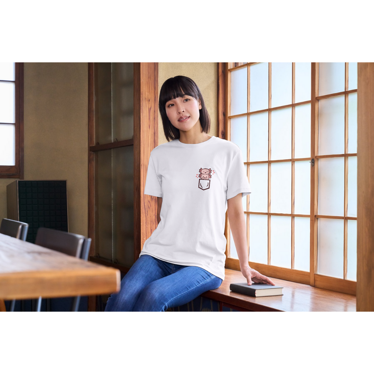 Pocket Pals Axolotl T-Shirt Adult Unisex - White